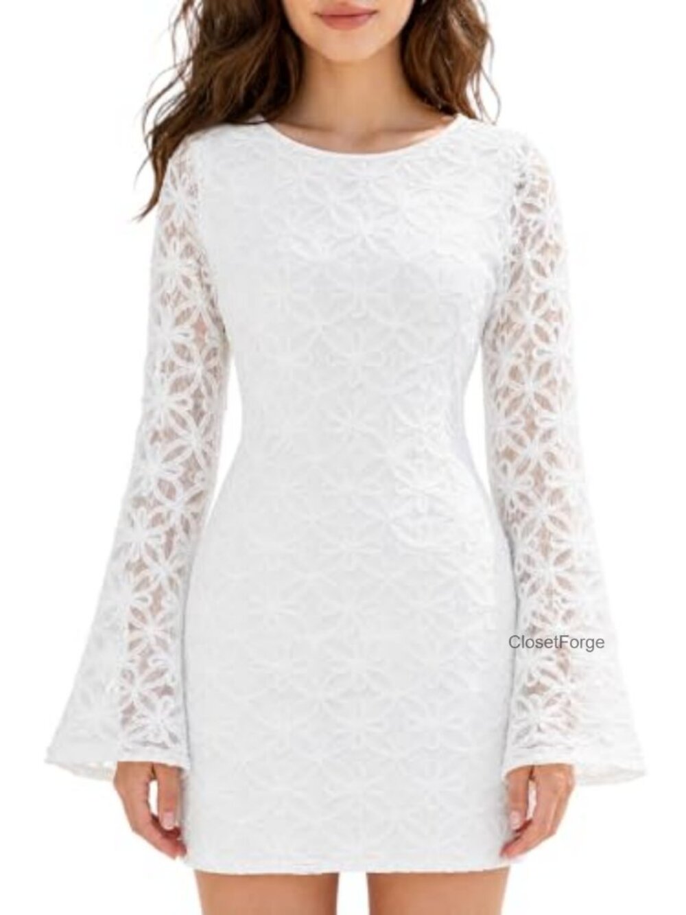 Women's Lace Mini Dress Long Sleeve Fitted Cocktail Eyelet Cutout Party